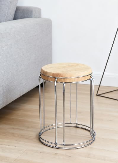 Round Wood & Steel Sitting Stools for Balcony