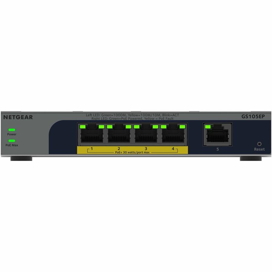 Image of NETGEAR 5-Port Gigabit Ethernet PoE+ Easy Smart Managed Switch - with 4 x PoE+ @ 63W, Fanless, Desktop or Wall Mount (GS105EP)