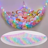 MHJY Toy Hammock for Stuffed Animals Soft Toy Storage Net with LED Light, Cuddly Toys Organizer Holder Large Corner Hanging Net Plush Macrame Kids Bedroom Nursery Furniture Room Decor