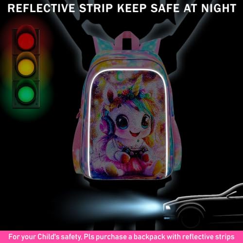 Image of 3Pcs Unicorn Backpack for Girls, 16 inch Kids Sequin Bookbag with Lunch Box, Cute Water Resistant Schoolbag for Preschool Kindergarten Toddler(Pink)