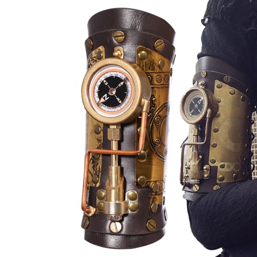 Brazaletes Steampunk: material de cuero PU, diseño con detalles metálicos, función de correa ajustable, accesorio Steampunk duradero | Accesorio perfecto para disfraz, juego de rol, de Hallowee