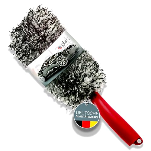 Glart 44FB2 Premium Mikrofaser Auto Felgenbürste mit abnehmbarem Bezug für teure Felgen - Autopflege für Alufelgen, Anwendung vor Reifenglanz. Von Felgenbett bis Speichen