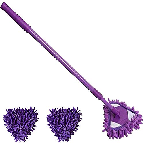 zhangping trapeador de Limpieza Triangular Ajustable, trapeador de Limpieza Triangular Ajustable Giratorio de 180 Grados, trapeador de Limpieza con Mango telescópico (Morado + 2 paños)
