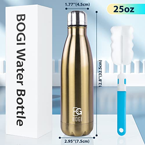 Image of BOGI 25oz Insulated Water Bottle Double Wall Vacuum Stainless Steel Water Bottles, Leak Proof Metal Sports Water Bottle Keeps Drink Hot and Cold-Perfect for Outdoor Sports Camping Biking (Champagne)