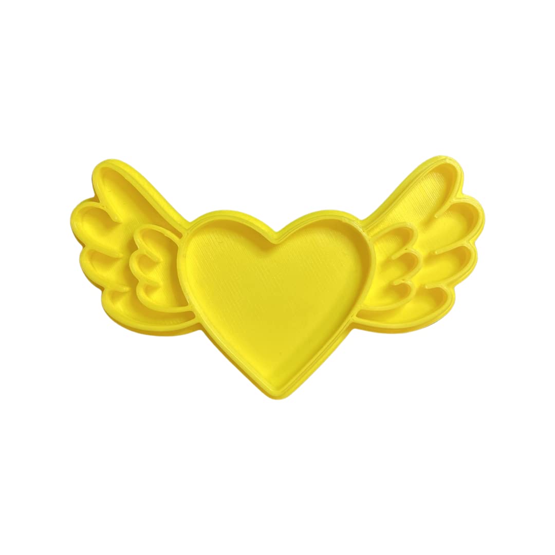 The Cookie Cutter Hub 10cm Love Heart with Wings Cookie Cutter and Matching Embosser for Cookies Biscuits Clay Baking Decoration
