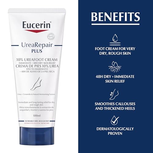 Eucerin UreaRepair Plus 10% Urea Foot Cream with Ceramide, Smoothes Callouses and Thickened Heels, Feet Care for Very Dry, Suitable for Mature & Diabetic Skin, 100ml