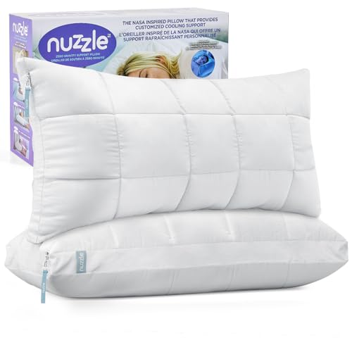 Image of Nuzzle Queen Size Set of 2 Adjustable Firm Pillows - Hotel Luxury Neck Support, Height Adjust Soft Cooling Pillow for Back, Stomach or Side Sleepers-Home Gift