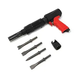 Compact Pneumatic Needle Scaler 19 Needles and Air Hammer Pistol 4 Chisels 2 in 1