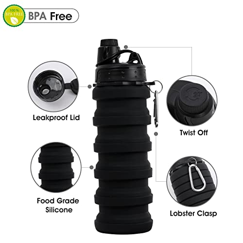 Makersland Collapsible Water Bottle For Adults, Boys, Students, Kids, Reusable Silicone Foldable Water Bottles For Travel Camping Hiking, Portable Sports Water Bottle, Black #TOP2