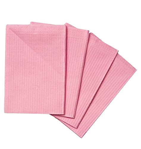 Pink Dental Bibs - 3 Ply Disposable Waterproof Bib, Patient Cover Napkin 13'' X 18" Professional Towels For Dentist, Nail, Tattoo And Piercing - 3 Layers 2-Ply Tissue With Poly Backing - [Pack Of 55] #TOP7