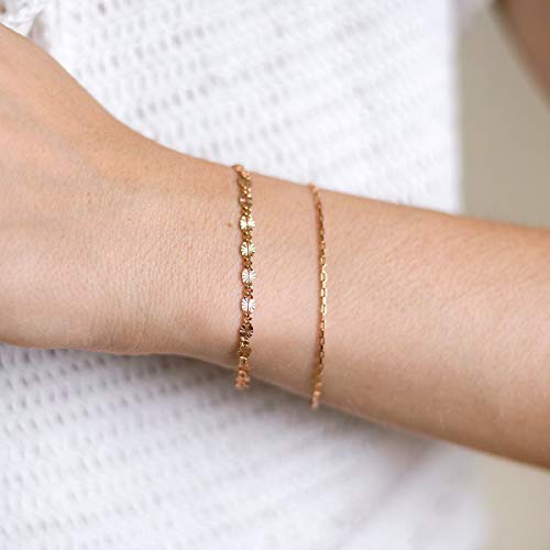 Dremmy Studios Dainty Gold Chain Bracelet For Women 14K Gold Filled Adjustable Bracelets Minimalist Stacking Layered Link Bracelets Jewelry Gifts For Women #TOP3