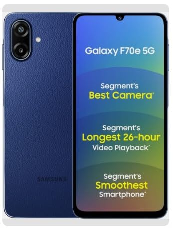 Samsung Galaxy F70e 5G (Spotlight Blue, 128 GB) (4 GB RAM) | 6000 mAh Battery | 6.74″ PLS LCD Display | Dimensity 6300 | Octa Core Processor |
