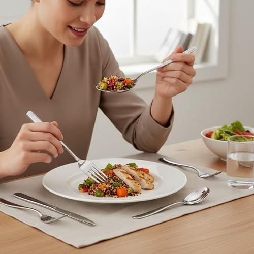 Image of 15 Pcs Silver Cutlery Set for Dining Table the Perfect Mirror Polish Hevy Duty Tableware Including Dinner Spoons, Dinner Forks, Dinner Knives, Dessert Spoons & Dessert Forks