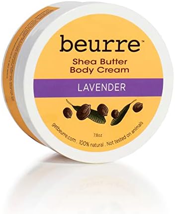 Beurre Shea Butter Body Cream - Fair Trade Shea Butter with Moisturizing Oils for All Skin Types - Vegan Skin Care - Light, Non-Greasy - Reviving, Soothing, Hydrating, Non-Toxic - Lavender 7.8 oz