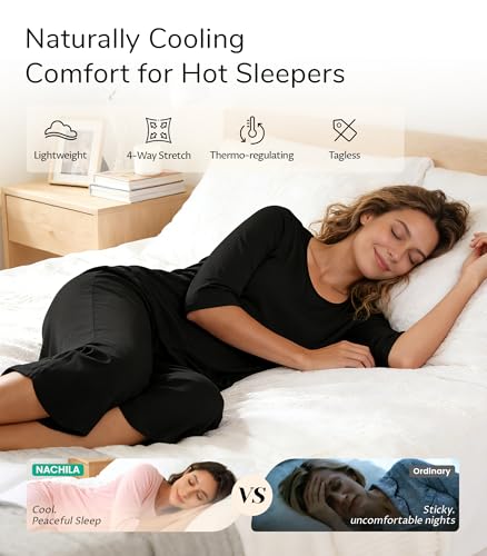 Image of NACHILA Bamboo Viscose Womens 3 /4 Sleeve Pajamas Sets with Capri Pants