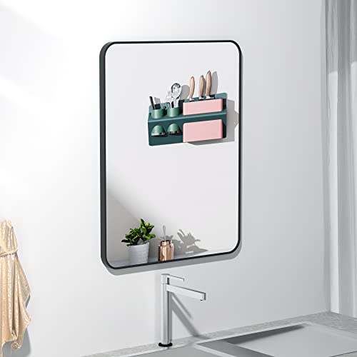 Denrick 20" X30" Brush Black Bathroom Mirror, Modern Black Mirror With Rounded Corners, Black Vanity Mirror For Bathroom, Metal Frame Mirror, Rectangle Mirror Portrait Or Landscape Hang. … #TOP2