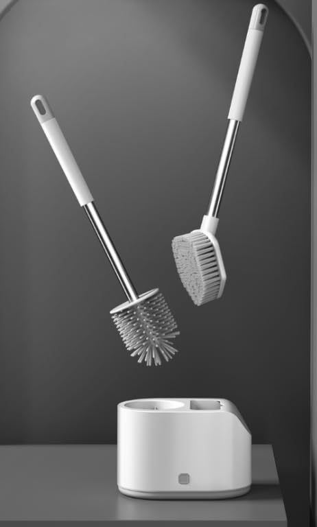 Destroys Germs - Dual Brush Silicone Toilet Cleaner - Deep Cleaner, Ventilated & Anti-Drip - Wall or Floor-Mounted - Space-Saving & Odor-Free - Comfortable Ergonomic Handle - Durable & Rust-Resistant