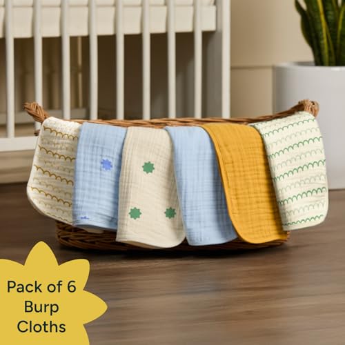 Image of NINTARABABY Burp Cloths - 100% Organic Muslin Cotton, Pack of 6