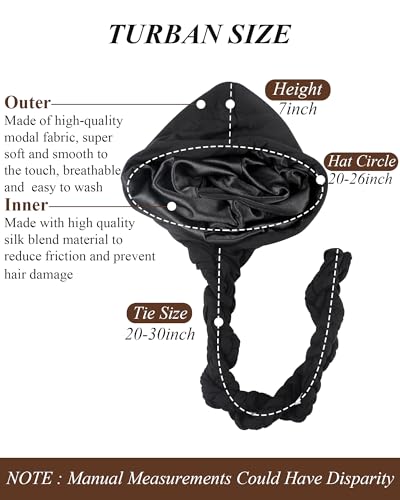 Image of Ababalaya Adjustable Satin Lined Turban for Women Mens Halo Turban Silky Lined Head Wraps for Waves Braids Locs Sleep Cap