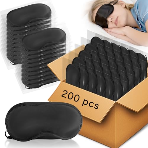 HOFASON 200 Pcs Blindfolds Bulk Sleep Eye Mask for Party Games Team Building Travel, Disposable Sleeping Masks for Kids Boys Girls with Nose Pad and Elastic Strap (Black)