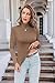 Ekouaer Women's Turtleneck Long Sleeve Shirts Thermal Underwear Tops Basic Slim Fit Fall Fashion Lightweight Top Brown M