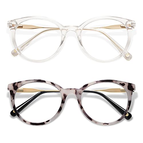 Amomoma Retro Round Reading Glasses For Women Cute Stylish Blue Light Blocking Readers Am6055, Clear/Gold&Grey Tortoise/Gold 3.00X #TOP11
