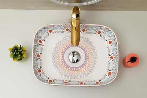 Image of Moroccan Design Ceramic Tabletop Wash Basin | Countertop Vessel Sink | Wash Basin over counter For Bathroom Hotel Home (18x13x5.5 Inch) (TORO 4014) (Moroccan Design 114)