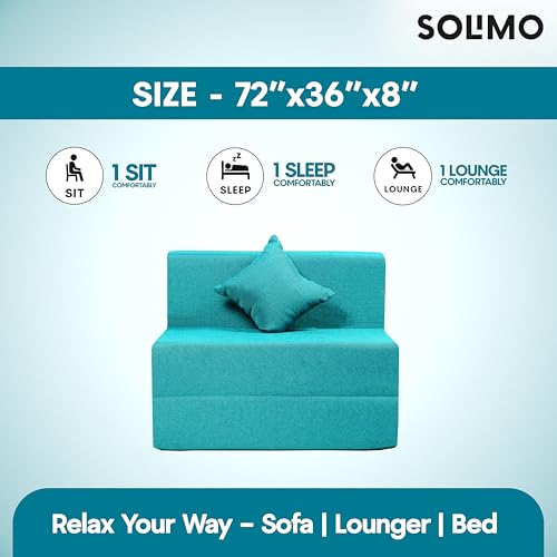 Image of Amazon Brand - Solimo 1 Seater 3 * 6 Jute Fabric Washable Cover Sofa Cum Bed with 1 Cushion 1 Seater Double Foam Fold Out Sofa Cum Bed (Finish Color - Sky Blue Delivery Condition - Pre-Assembled)