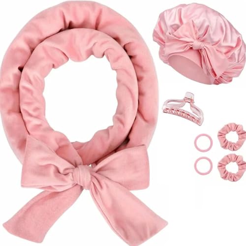 Boucle Sans Chaleur, Set Boucles Sans Chaleur, Bandeau de bigoudis Sans Chaleur, Bigoudi Boucle Cheveux de Sommeil Doux pour Cheveux Moyens et Longs (Rose, Grand)