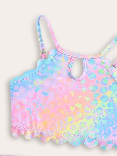 Kids Girls 3 Pcs Swim Cover Up Sets Shiny Mermaid Scales Bikini Crop with Brief Wrap Skirts4