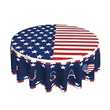 Fourth of July Tablecloth Round 60 Inch Patriotic Red White Blue Stars Table Cloth American Flag Hea