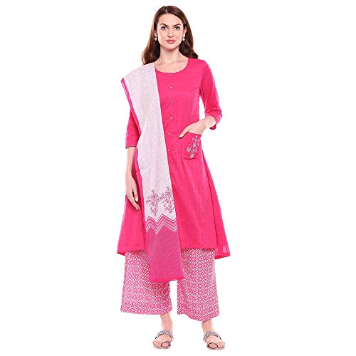 Image of BIBA Women Cotton A-Line Kurta Palazzo Suit Set
