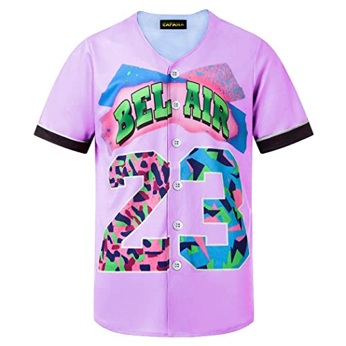 TIFIYA Bel-Air #23 Camisa de beisebol estampada frontal para festa de aniversário com tema dos anos