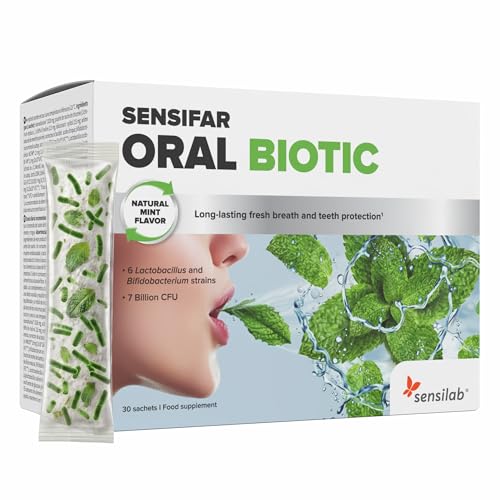 Sensilab Oral Biotic gesunde Mundbakterienkulturen für Zähne und Zahnfleisch Mundgeruch bekämpfen 7 Milliarden CFU mit Howaru Smile Xylitol und Chicorée-Inulin Frischer Atem 30 Beutel