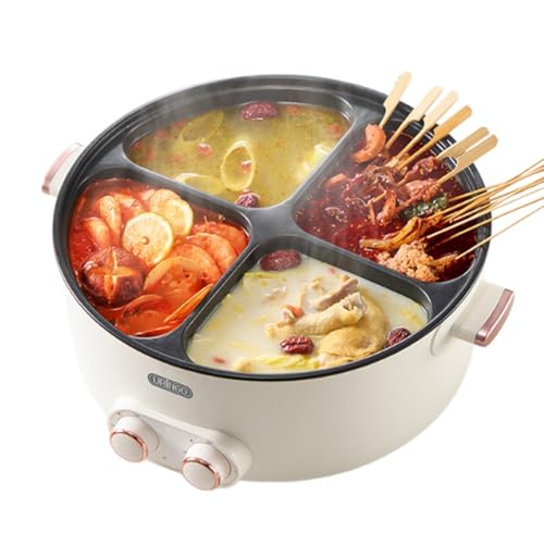 Uringo Electric Pot 4 Compartment,Mandarin Duck Electric Chafing Dish Four-Grid Multi-Functional Household 6 Liters Capacity Integrated Hot Pot Electrics Caldron Large Capacity