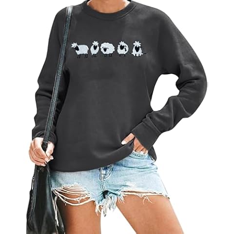 LUKYCILD Embroidered Sheep Sweatshirt for Women Cute Farm Shirts Funny Animal Sweater Fall Casual Long Sleeve Tops Dark Grey Cover