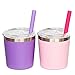 Colorful PoPo Cute Small Stainless Steel Mom and Kids Tumbler, Stackable Toddler Smoothie Cup with Lid and Silicone Straws, Set of 2 (Pink Purple, 8 OZ)