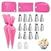 Lot de 21 Douilles Pâtisserie,Acier Inoxydable DIY Kits Poche à Douille Reutilisable pour Patisserie Kits Décoration de Gâteaux Rose