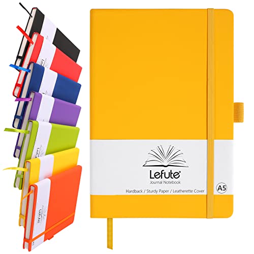A5 Notebook, Notebook A5 200 Pages 80 GSM Journal Notebook Hardback Notepad with Lined Pages, Pen Loop, and Inner Pocket (Yellow)