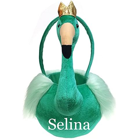 YOUBEMAGIC Flamingo Basket Halloween Trick or Treat Basket Halloween basket with Embroidery Name (Royal Green Flamingo with Customization) Cover