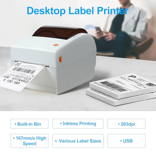 Image of Compact Thermal Label Printer, High Speed Desktop Label Maker with Wireless Printing, USB Connection, for Compatible with (US-1)