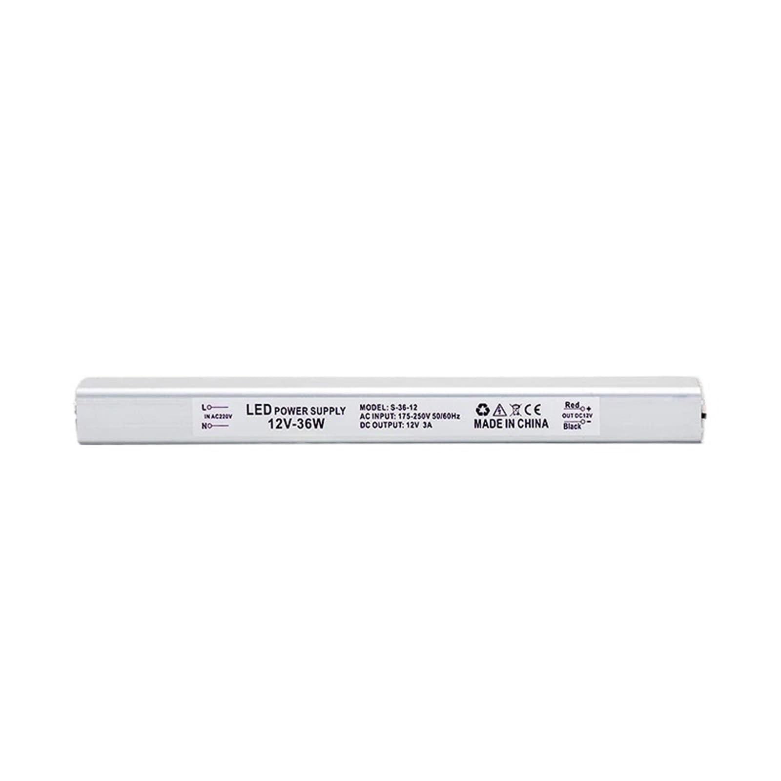 Sterownik LED Zasilacz wyjściowy DC12V 24V 36W Wejście AC175V-250V Aluminiowy transformator oświetleniowy (12V-36W-1 sztuka)