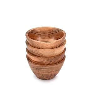 Snack Bowl Acacia Wood Decorative Wooden Dish for Snacks, Jewelry, Keys & Home Décor (Set of 4) (4.5″ X 4.5″ X 2.5″)