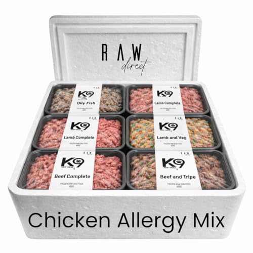 K9 Raw Meat Frozen Dog Food Mix Box 80:10:10 Ratio BARF Diet Approved Dog Meals 454g Frozen Raw Food Variety Pack Natural Dog Food - by Raw Direct (10 No Chicken Mix)