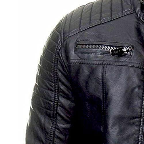 Lbskux Men Simple Faux Leather Jacket Zip-Up Stand Collar Button Motorcycle Lightweight Aviator Jackets Slim Warm Bomber Outwear Black #TOP7