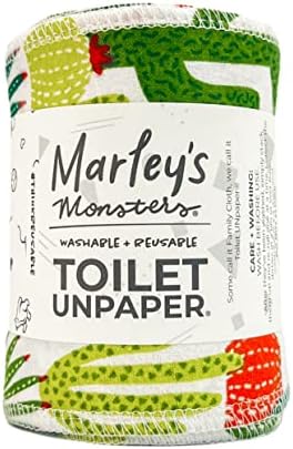Marley's Monsters Toilet UNpaper - 24 count roll, Reusable Toilet Paper - Absorbent Bidet Cloth Wipes, (Cactus)