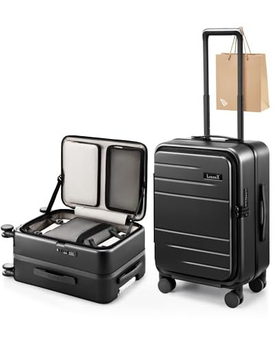 LUGGEX Carry On Luggage Top Opening FLA Aluminum Frame Trunk Style Luggage Polycarbonate Hard Shell Suitcase (FX-Enhance Charcoal Metallic 20 Inch 38L)