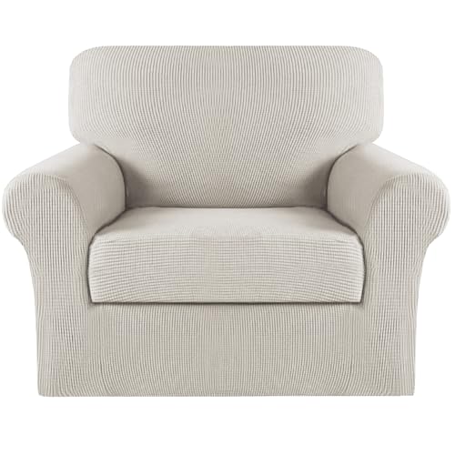 Turquoize 2 Piece Chair Covers Armchair Slipcovers for Living Room Armchair Sofa Covers with Arms Washable Furniture Protector for Chairs Feature Thick Fabric (Chair, Island Fossi)