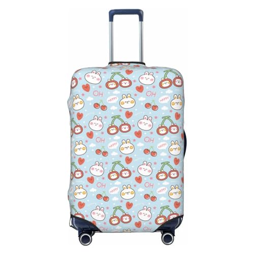 Cute Rabbit With Cherry Luggage Cover Washable Elasticated Luggage Covers For Suitcase Tsa Approved Stylish Dust And Scratch Resistant Luggage Case Protector For Kids And Adults