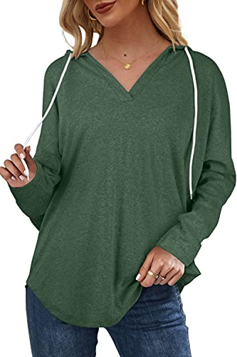 Womens Hoodies Pullover Soft Casual Long Sleeve Shirts Sweatshirts Lightweight Dark Green L #TOP1